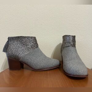 TOMS Leila Felt Shine Boule Booties Gray Brown Women's Size 9 Fabric Wool Ankle